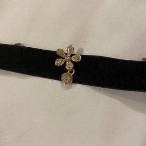 velvet flower choker with dangling diamond